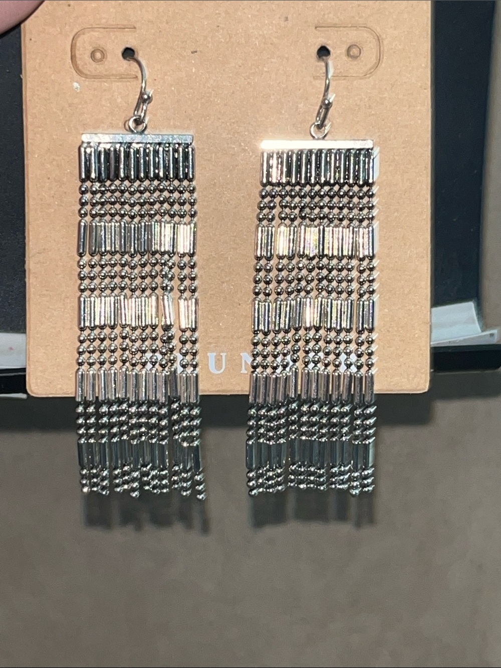 Silver Beaded Fringe Drop Earrings - Women Jewelry/ NWT